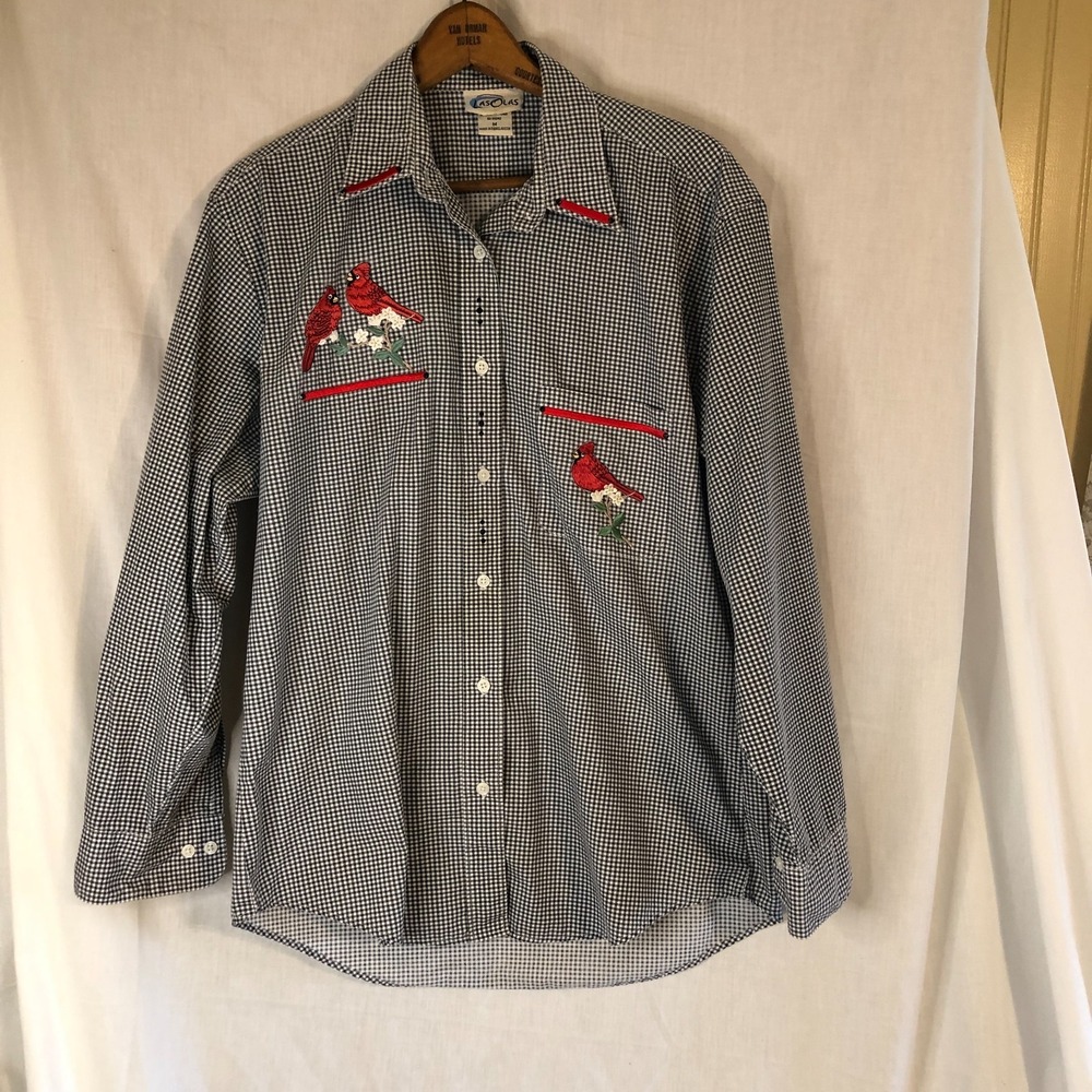 Womens Las Olas  button up Cardinal embellishments Size Med Long sleeve 90s